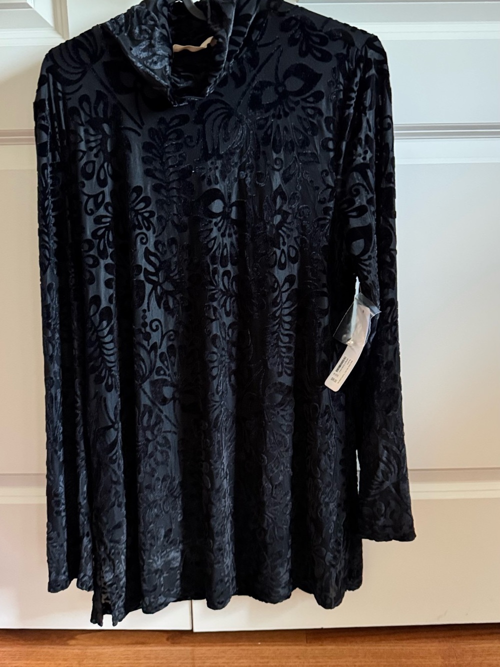 Soft Surroundings Black Velvet Burnout Long Sleeve Top
